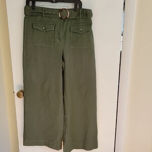 LOFT Green Wide Leg Cropped Pants
